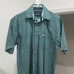 Wrangler Men's Teal Geometric Button-Down Shirt